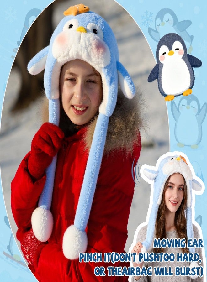 Croknit 2pcs Animal Hat with Ears Moving Gift for Christmas Jumping Pop up Beating Hat Cartoon Cosplay Dress up(2,Penguin) - Image 4